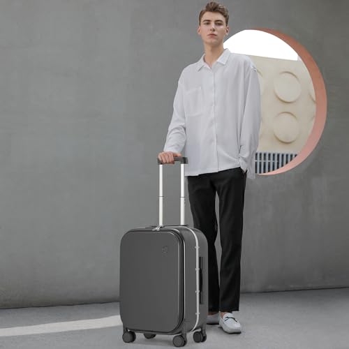 Image of mixi Luggage Suitcase with Spinner Wheels, Travel Luggage Aluminum Frame PC Hardside with TSA Lock & Cover, Rock Gray, 20-Inch