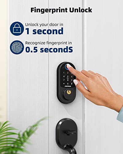 Fingerprint Deadbolt Lock, Zomnua Keyless Entry Door Locks With Keypads - Front Door Smart Lock With Touchscreen, Auto Lock, Electronic Digital Deadbolt With Fobs,Anti-Peeking Code,Black #TOP1