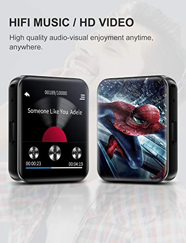 MP3 Player with Bluetooth,32GB Clip MP3 Player with FM Radio Wired Earbuds,Music Player with Touch Full Screen, Voice Recorder,Video Play, Wrist Belt, Mini MP3 Player Bluetooth for Running Workout