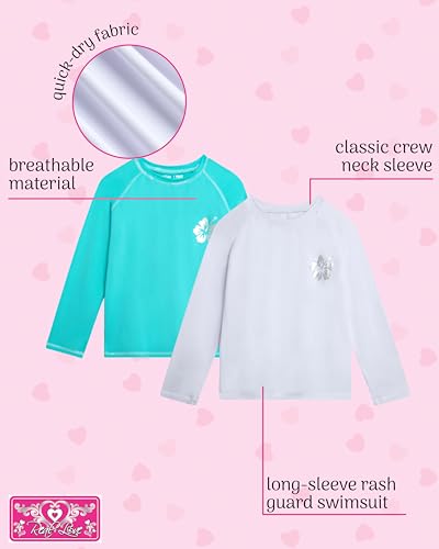 Image of Real Love Toddler Girls Rash Guard - 2 Pack Quick Dry Sun Protection Girls Swim Shirt Long Sleeve Rash Guard Kids (2T-16)