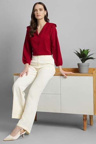 Image of Van Heusen Women Polyester Regular Fit Solid Full Sleeve Casual Shirt
