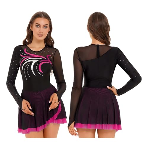 Robe de patinage artistique pour femme avec tutu et strass pour la danse
