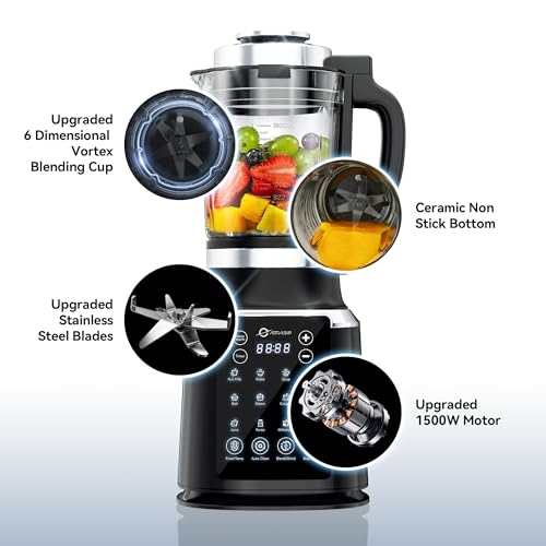 Glass Blenders for Kitchen with Tamper, Blender for Smoothies, Professional Blenders 1500W Motor, 9 Adjustable Speeds, 14 Preset Programs, High-Speed Heating Blender for Nut Milk, Soups, Sauces & More image 3
