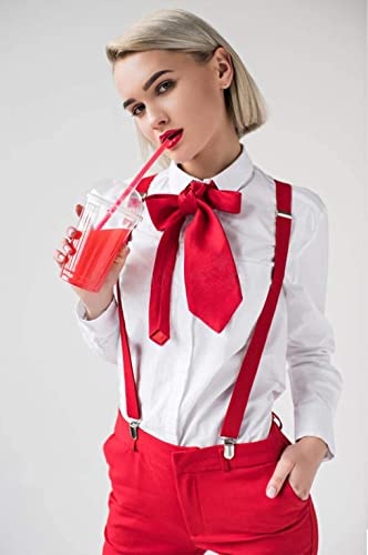 Jiaqee Red Suspenders And Bow Tie For Men And Women Y-Shaped Heavy Duty Back Suspenders & Bowtie Set #TOP5