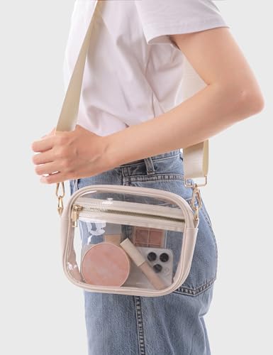 Image of Fibrdoo Clear Bag Stadium Approved, Leather Clear Crossbody Purse Bag for Concerts Sports Events Festivals