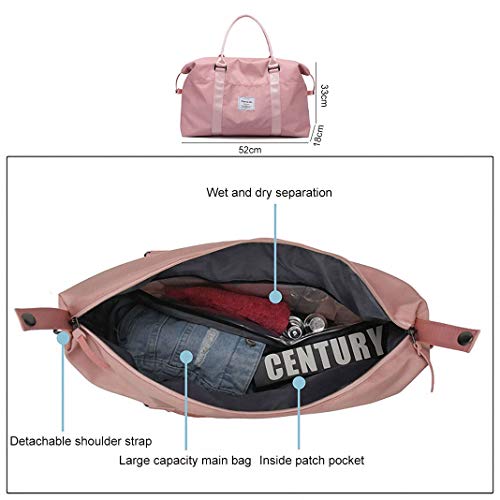 Sports Gym Bag, Workout Duffle Bag, Weekender Overnight Bag Handbag Gym Tote Bag with Trolley Sleeve (Pink)