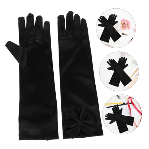 Elegant Boys and Girls Dress Gloves Stretch Satin Gloves Bowknot Party Wedding Flower Girl for4