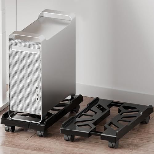 Soporte ajustable para PC, soporte para CPU con ruedas giratorias, disipación de calor, capacidad de carga 32 kg, ajustable para torres de computadora de 20 a 28 cm de ancho, material ABS miniatura 5