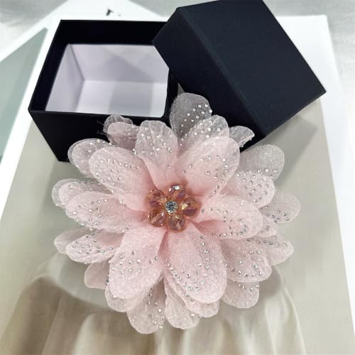 Image of Rhinestones Flower Fabric Big Brooches Lapel Pins for Women Elegant Organza Floral Brooch Pin for Dresses Suit Wedding Banquet Clothes Accessories Fashion Jewelry 130mm