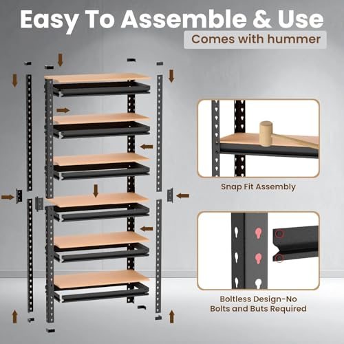 Image of 6 Tier Heavy Duty Storage Rack - Boltless Metal Shelving Unit with Adjustable Shelves, Powder Coated Steel Frame, MDF Board Shelves for Garage, Warehouse, Kitchen & Office Storage (6 SHELFF)