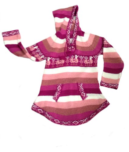 Pull à capuche fille en alpaga rose 140 cm idéal pour l'école et les sorties