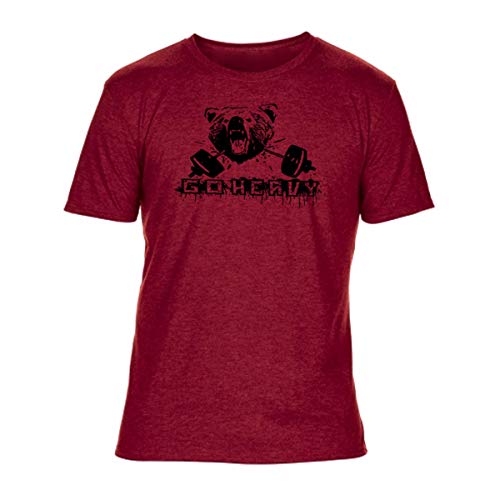 GO HEAVY Herren Fitness Sportshirt Gym Kurzarm Work Out T-Shirt Aufdruck Bear & Barbell Rot S