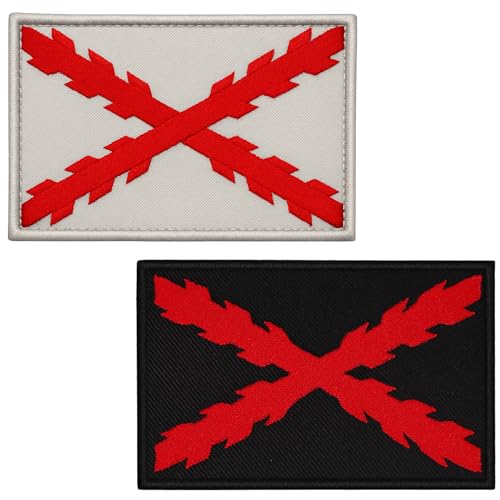 Lot de 2 écussons brodés avec croix de Bourgogne - Pale de Saint-André - Pour sac à dos tactique, uniformes et collection historique - Blanc et noir