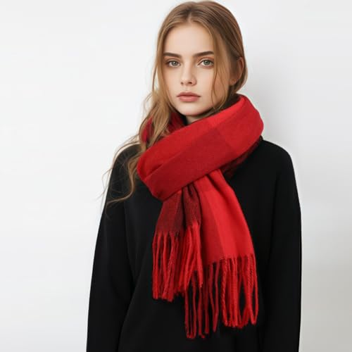 Trifabricy Winter Scarfs for Women, Long Blanket Scarf, Cashmere Feel Plaid Scarf, Winter Pashmina Shawls and Wraps