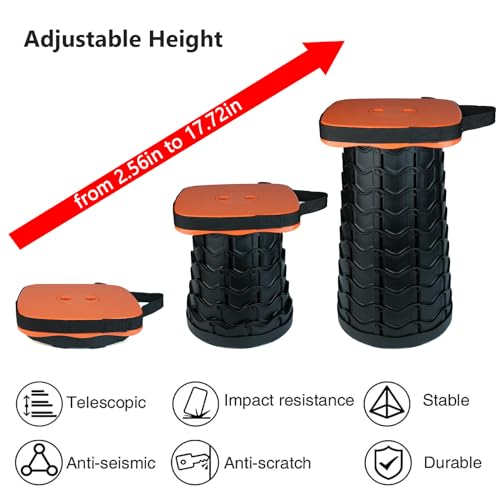 Image of Outward Gear Upgraded Collapsible Stool Heavy Duty 550lbs Load Capacity Portable Folding Chair for Adults Camping Stool Sturdy Foldable Stool (Orange)