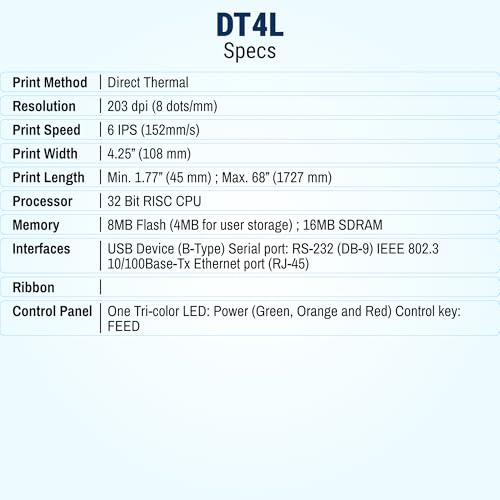 Image of McAuley Labels GoDEX DT4L 4 inch Linerless Direct Thermal Label Printer - Kitchen, Food Service & Compliance Printer - 203 DPI, Optional Auto-Cutter, USB /Serial /Ethernet