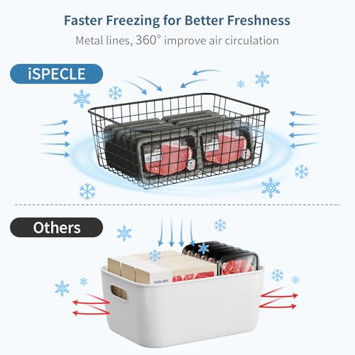 Image of iSPECLE Freezer Organizer Bins - 4 Pack Upright Freezer Baskets for 16 /17 /21 Cu.Ft Stand Up Freezer, Wire Storage Slide-Out Access, Prevents Items Falling, 2 Large and 2 Medium, Black