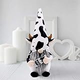 CiyvoLyeen Farmhouse Cow Swedish Gnomes Gift with Milk Bottle Nodic Plush Dairy Cattle Handmade Tiered Tray Dolls Black and White Crummie Pattern Farm Home Decoration Ideas 13 Inches