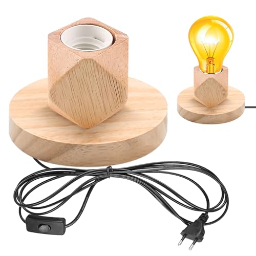 GBKDQQ Lampada da Scrivania con Portalampada E27, Base in Legno e Plastica con Interruttore Cavo, EU-Plug, Perfetta per Camera da Letto, Soggiorno, Ufficio
