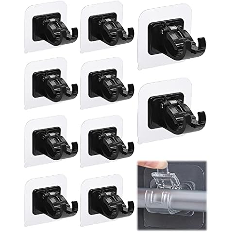 Curtain Rod Bracket No Drilling 10pcs, Self Adhesive Nail Free Curtain Rod Wall Brackets Hooks, Adjustable Drapery Towel Holder Fixing Hook for Home Bathroom Kitchen and Hotel Use (Black) Cover