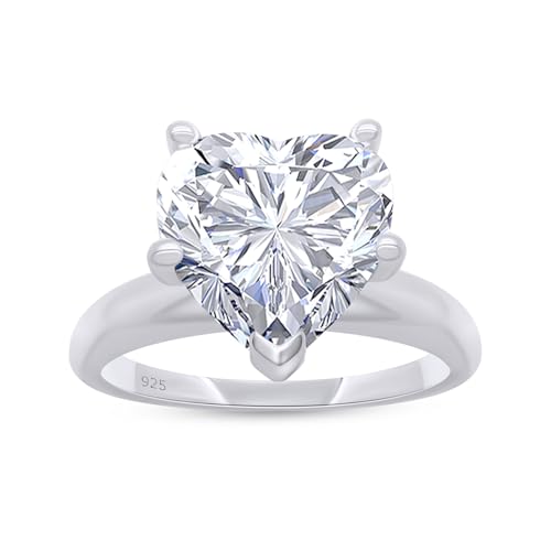 3 Carat Heart Shape Lab Created Moissanite Diamond Solitaire Engagement Ring In 14K Gold Plated 925 Sterling Silver Jewelry (VVS1 Clarity, 3.00 Cttw)