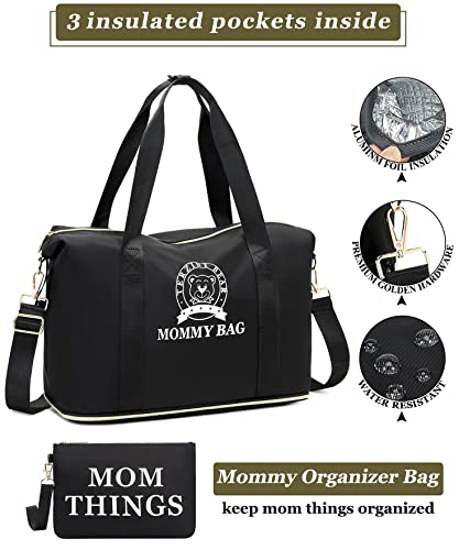 Terzini Bear Diaper Bag Tote, Mommy Bag For Hospital,Extra Large Travel Baby Duffle Diaper Bag With Insulated Bottle Pockets (Black-Set) #TOP1