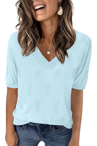 Image of Yincro Womens Short Sleeve Sweaters Fall Summer Tops V Neck Lightweight Knit Pullovers