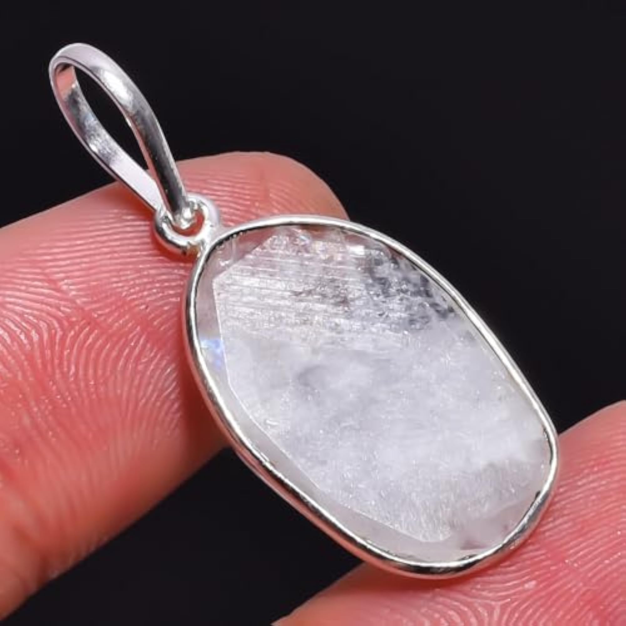 White Rainbow Moonstone Ethnic Style 925 Sterling Silver Pendant