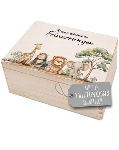 Bärenfreunde - TOP Personalisierte Erinnerungsbox Baby - Individuelle Babies Erstausstattung - Erinnerungskiste aus Holz - Geschenk zur Geburt als Taufgeschenk, Safari ohne Name