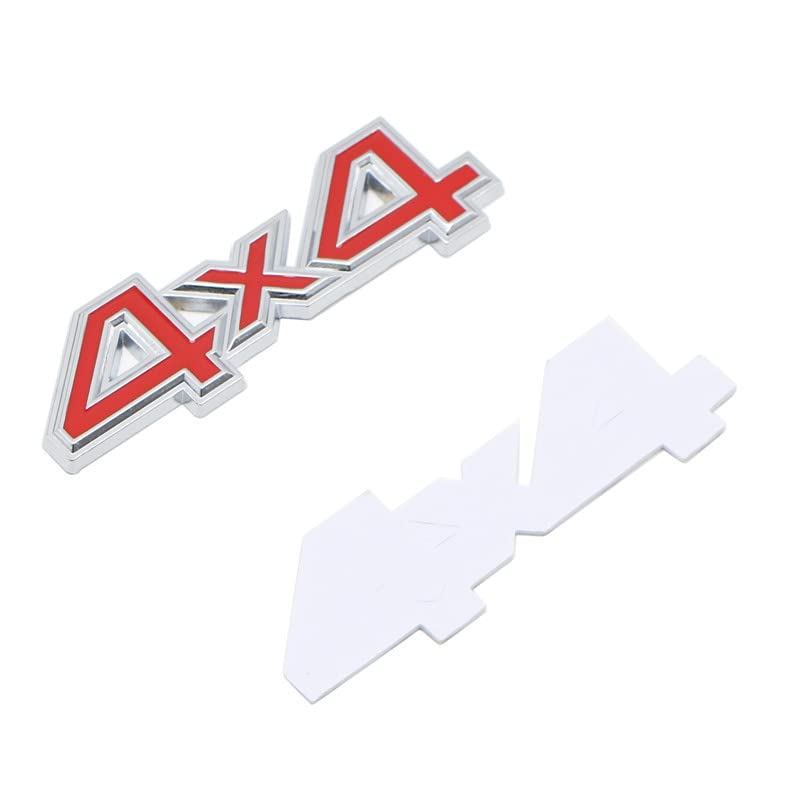 Image of 2 pcs 4X4 Four-Wheel Drive Emblem Badge Fit for /SUV /Pickup 4Wd Universal Car Side Fender Trunk Emblem Badge Sticker Decals (Silver Red)