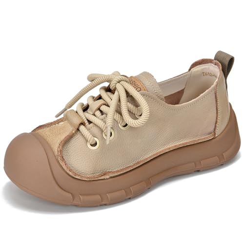 Women's Retro Leather Baotou Lace-Up Soft Sole Sneakers Fashionable and Comfortable Breathable Non-Slip Casual Shoes