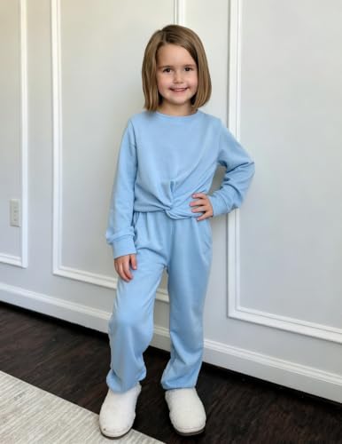 Image of Arshiner Girls 2 Piece Outfits Fashion Twist Front Tracksuit Long Sleeve Pullover Sweatshirt Sweatpants Jogger set Sweatsuit