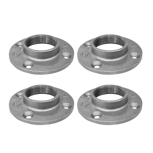 PIPE DECOR 2" Malleable Iron Floor Flange 4 Pack, Industrial Steel Grey Fits Standard 2 Inch Threaded Black Pipes and Fittings, Vintage DIY Table, Four Real Heavy Duty Plumbing Flanges