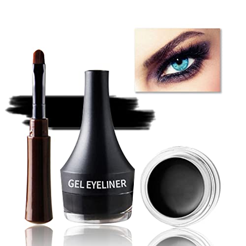 Eyeliner Gel Waterproof Smudge-proof Eye Liner Gel, High Pigment Eye Makeup Set, Long-lasting For All Day, with Precision Brush Applicator (1# Black)