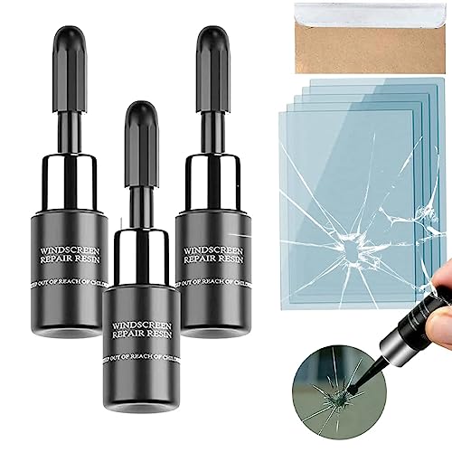 Windshield Crack Repair Fluid DIY Cracks'Gone Windshield Crack Liquid Repair Kit Auto Fluid Glass Filler Tools Resin Scratch Chip Repair Glue for Cracks, Bulls-Eye and Star-Shaped Crack (3PCS)