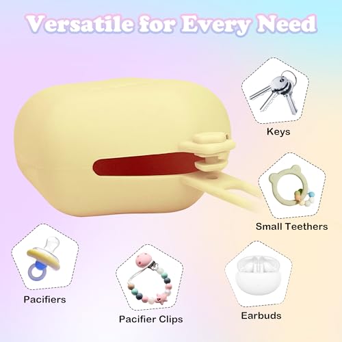 Image of Pacifier Holder Case, Large Capacity Portable Pacifier Storage Case, 100% Food Grade Silicone Pacifier Holder,BPA Free, 2Pcs(Yellow&Apricot)
