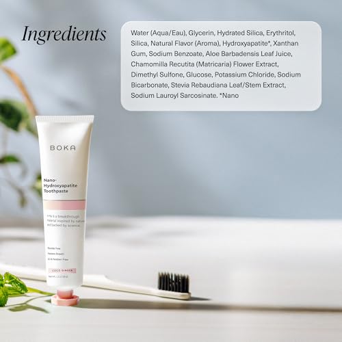 Image of Boka Fluoride Free Toothpaste, Nano Hydroxyapatite Toothpaste, Appropriate for Sensitive Teeth - for Adult Oral Care - Coco Ginger Flavor, 1.3 Fl Oz 2Pk