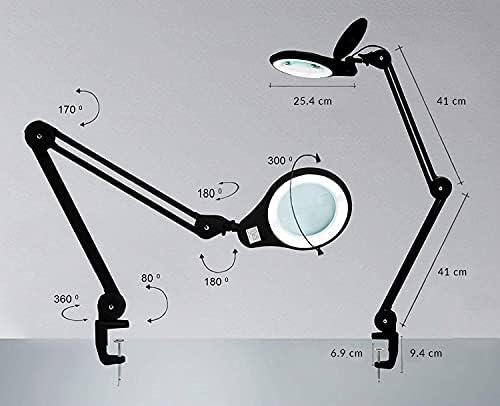 (New Model) Neatfi Bifocals 1,200 Lumens Super LED Magnifying Lamp with Clamp, 5 Diopter with 20 Diopter, Dimmable, 60 Pcs SMD LED, 5 Inches Lens (Black)