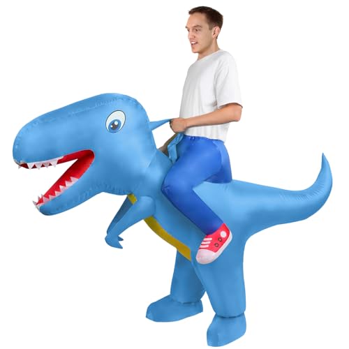AOOWU Disfraz Dinosaurio Adulto Hinchable, Disfraz Hinchable Adulto con Sistema Inflable, Disfraz Halloween Hombre y Mujer para Cosplay Cumpleaños Navidad Carnaval Fiesta, Azul Lago