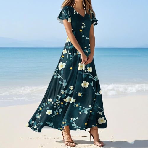 ZEFOTIM Long Dresses for Women 2025 Cocktail Floral Dress Short Sleeve V Neck Dresses2
