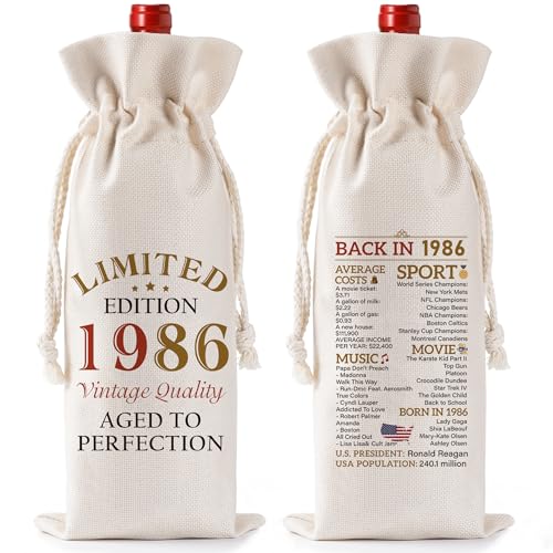Back In 1986 Burlap Bottle Cover