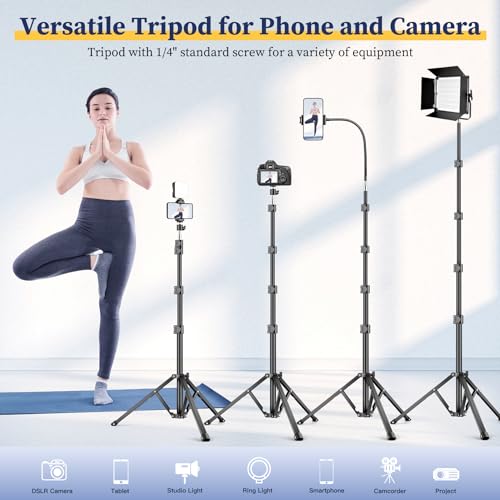 Flexible Tripod for iPhone, 88" Tall Cellphone Tripod with Gooseneck, Phone Holder and Wireless Remote, Phone Stand Tripod for Recording Filming, Camera Tripod Stand, Compatible with iPhone/Android