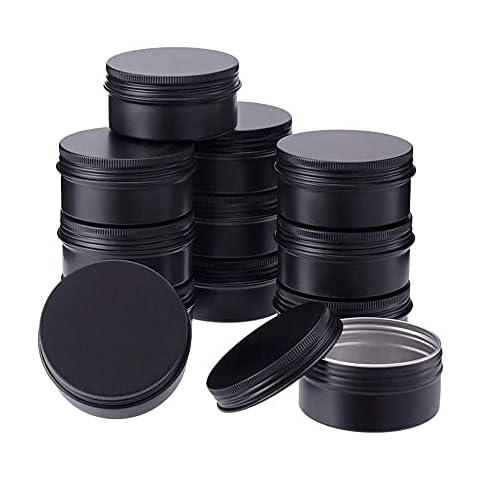 Round Aluminum Tin Cans, 12 Pieces Black Aluminum Tin Cans, Metal Storage Tin Jars, with Screw Lid, for Store Creams, Ointments, Balsams, Herbs, Nail Art(Black) Cover