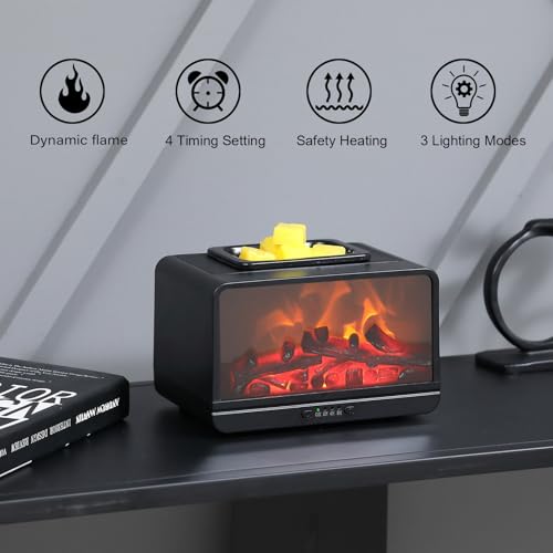 MeplLivs Dynamics Flame Fireplace Electric Wax Melt Warmer PTC Heating Plate Monochromatic Wax Burner Fragrance Wax Warmer for Home Office Gifts & Decor(Black)