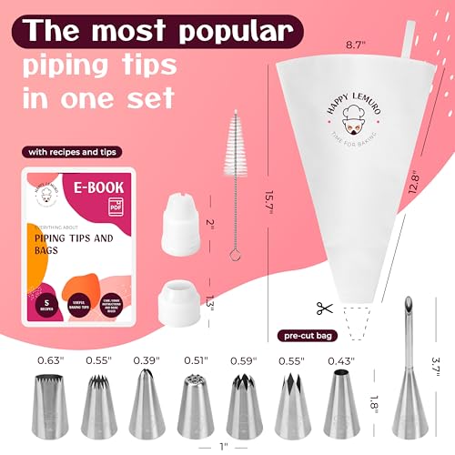 Happy Lemuro Premium Reusable Piping Bags and Tips Set - Cotton Pastry Bag 16