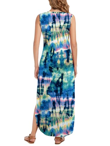Image of Arolina Maxi Dress for Women Tropical Summer V Neck Sleeveless Split Long Beach Dresses Casual Loose Sundress with Pockets