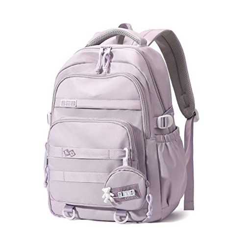 Amythe Schulrucksack Mädchen Teenager, Wasserdicht Daypack, Leichter Schulranzen Mädchen mit Großem Fassungsvermögen Modisch Rucksack für Schule oder Reisen - Lila Cover