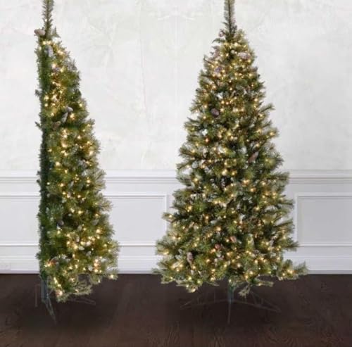 Home Republic Corner Half Christmas Tree Space-Saving Wall Design with Snow-Tipped Branches & Warm White LED Lights Realistic Mixed PVC Easy Assembly & Foldable Base (5ft)