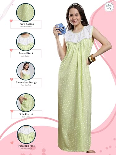 Image of 9shines Label Cotton Sleeveless Nighty | All Over Print Maxi Night wear for Women | Full Length Night Gown Night Dress for Women Stylish (Cotton Sleeveless 25)