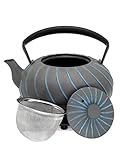 ja-unendlich Teekanne Nami 1,0 Liter grau-hellblau Eisenkanne mit Teesieb und Untersatz - Innen emailliert